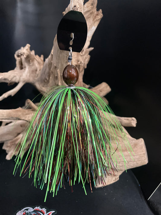 Bronze and Chartreuse Muskie chatterbait fishing lure