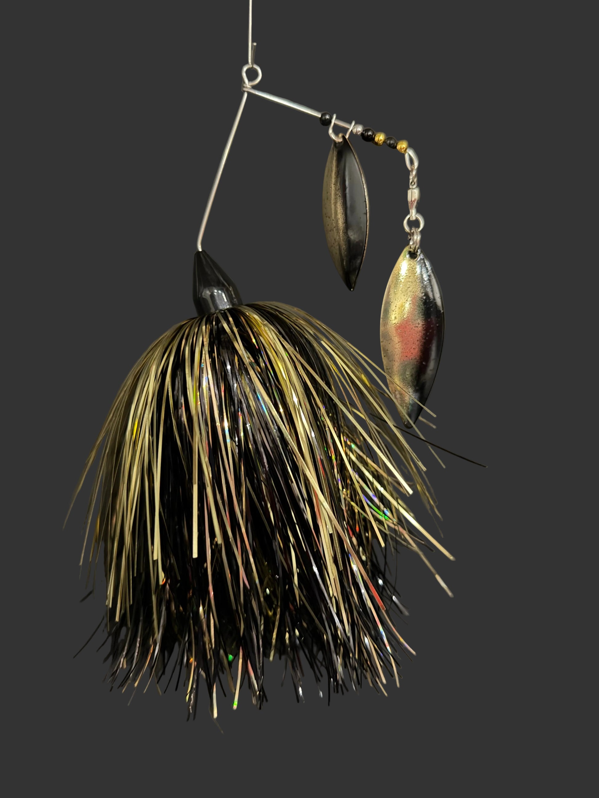 Fishing lure with detailed design on a gray background. Made by Lure-cifer in Brantford, Ontario Canada